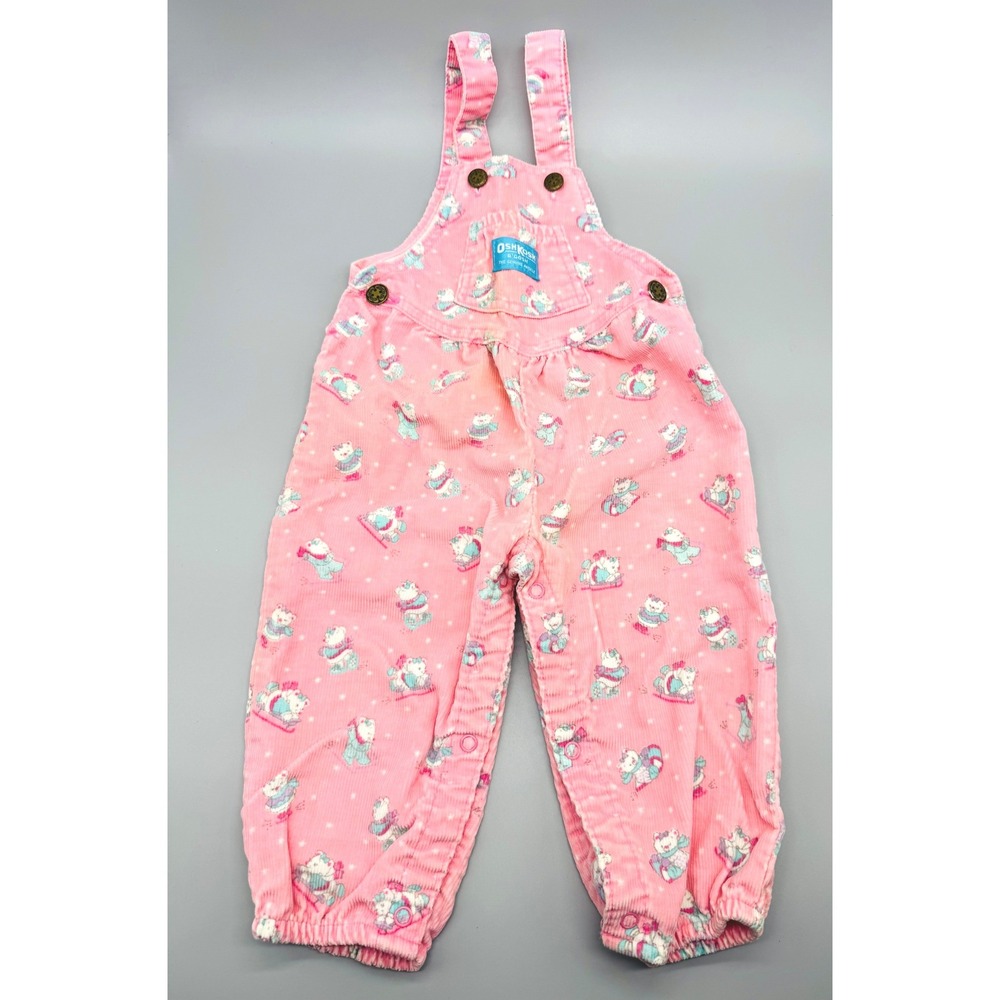 OshKosh B Gosh Vestbak‎ Overalls Pink Corduroy Bear Print Vintage 24 Months